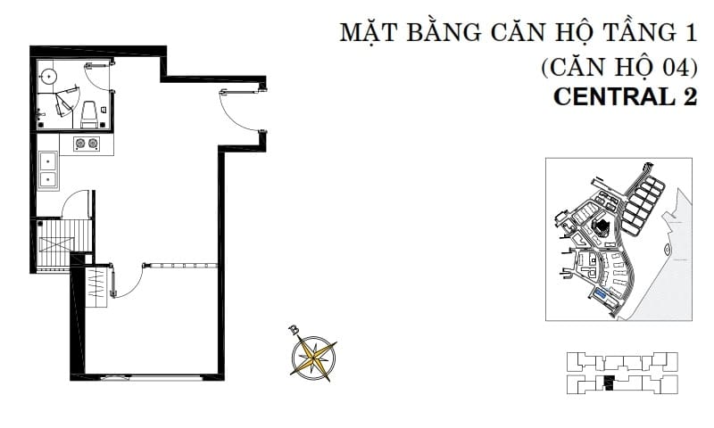 Bán căn hộ Vinhomes toà Central 2 tầng 1 42m2 1 phòng ngủ 1,7 tỉ